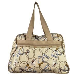 LeSportsac Handbag Horse Rope Equestrian Boston Shoulder Duffle Bag w/Pouch RARE